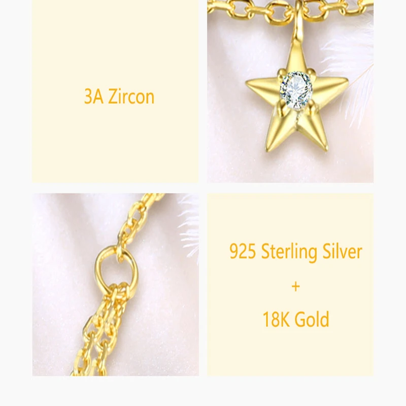Qevila Fine Jewelry 100% 925 Sterling Silver Summer Ankle Bracelet Gold Anklet Elegant Star Foot Leg Chain Charm for Women Gift  (5)