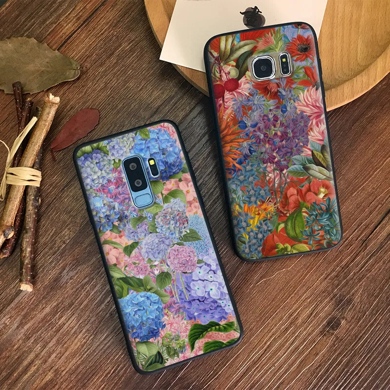 

Blue hydrangea flowers Beautiful Floral Soft Silicone Phone Case Shell Cover For Samsung S7 Edge S8 S9 Plus Note 8 9