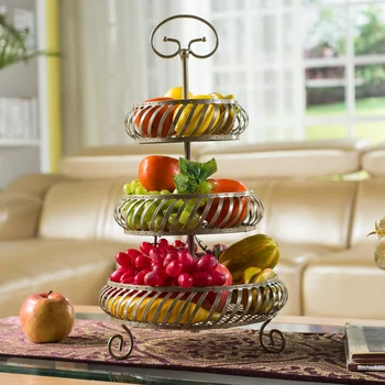 

Fruit Basket Storage Rack Fruit Plate Wedding Decoration Living room fruit basket Three layers Home kitchen bathroom plate metal