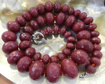 

huij 00933 10-18mm Brazilian Red Ruby Faceted Gems Roundel Beads Necklace 5pc