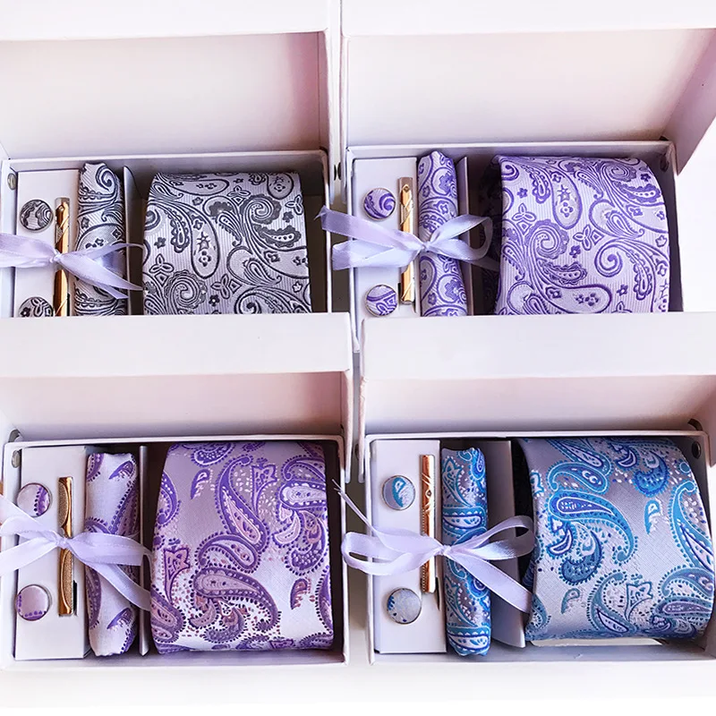 

Neck Tie Set for Man Cufflinks Handkerchiefs Gift Box Free Shipping
