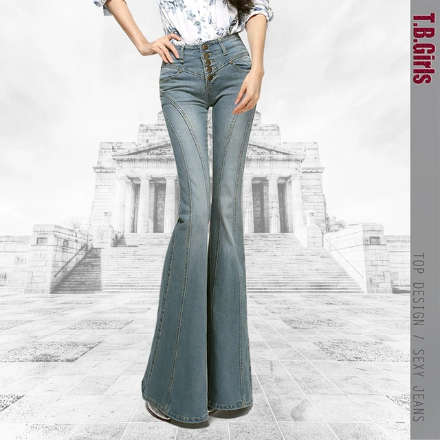 Free Shipping 2023 New Fashion Flare Long pants For Tall Women Spring  Breasted Denim Boot Cut