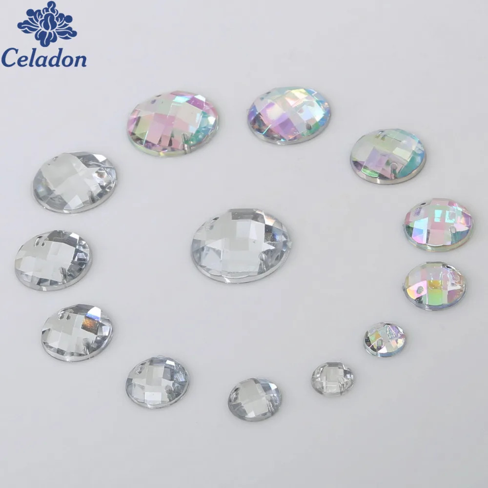 Круглые акриловые стразы с кристаллами 20 100 шт. пришивные двумя отверстиями для