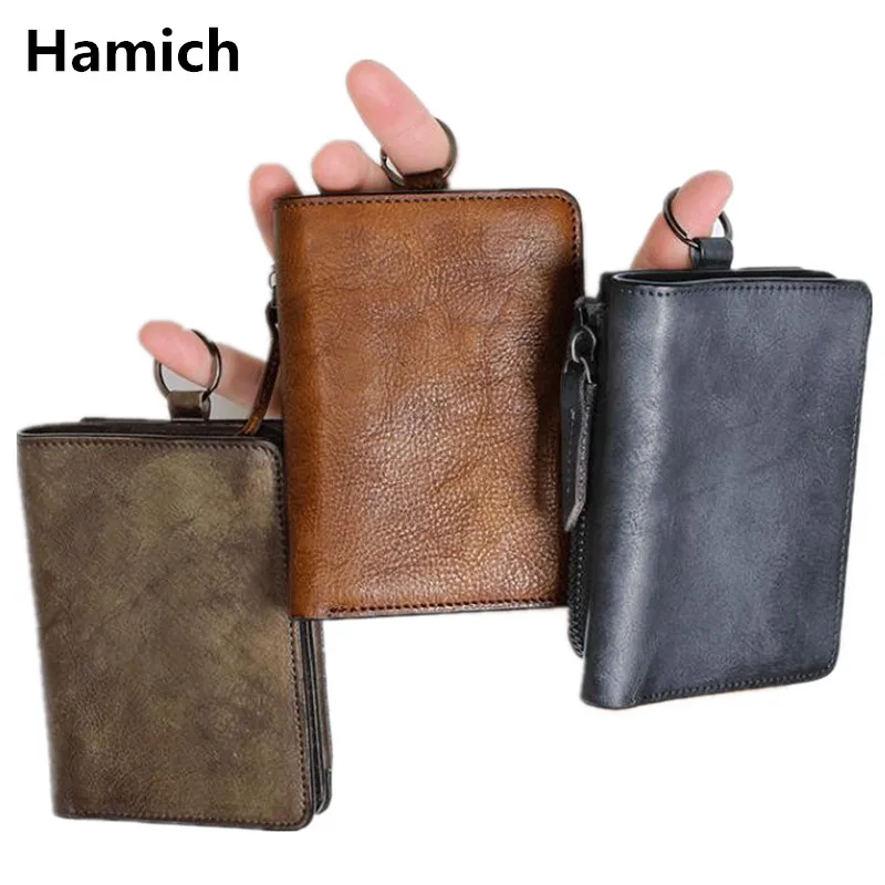 New handmade Cowhide men's wallets Short personality vintage cow leather youth wallets casual genuine leather men's purses