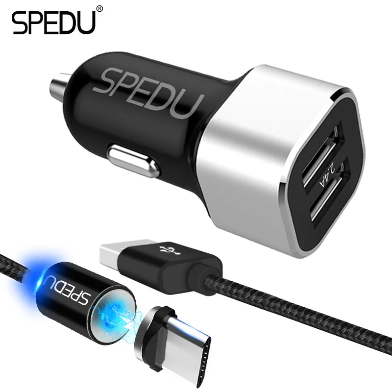 

SPEDU USB Car Charger For Mobile Phone Tablet Magnetic Cable Fast Charger Car-Charger Dual USB Car Phone Charger Adapter in Car