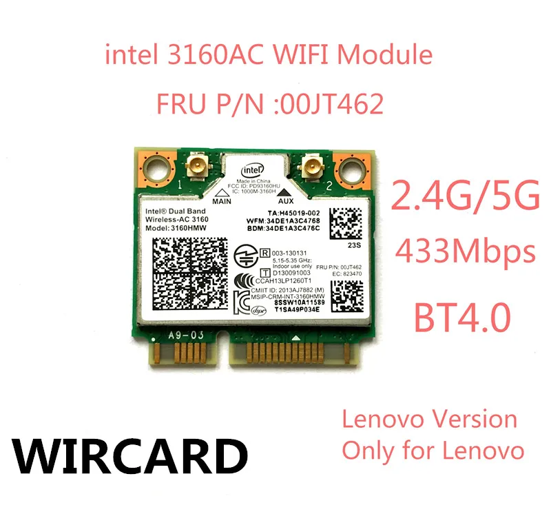 Intel 3160HMW 3160AC Mini PCI E WIFI Card 433M 2 4G 5G Dual Band 