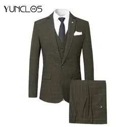 YUNCLOS 2019 Классический Клетчатый мужской костюм 3 шт. костюмы Slim Fit Свадебные костюмы смокинги для мужчин Бизнес Повседневный стиль мужской