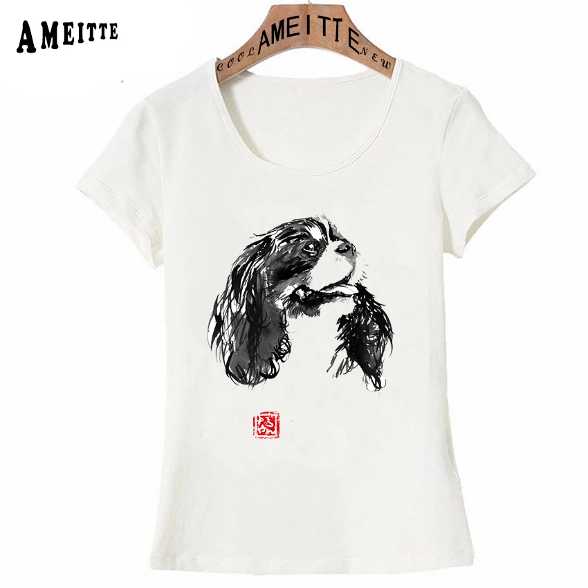 

Cavalier King Charles Spaniel Dog Portrait T-Shirt New Fashion Women T Shirt Beautiful Street Girl Casual Tops Summer Woman Tees
