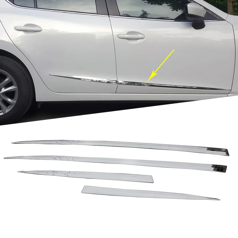 Exterior Stainless Steel Car Door Body Side Protection Trim Cover Anti-rub Strips Decoration For Mazda 3