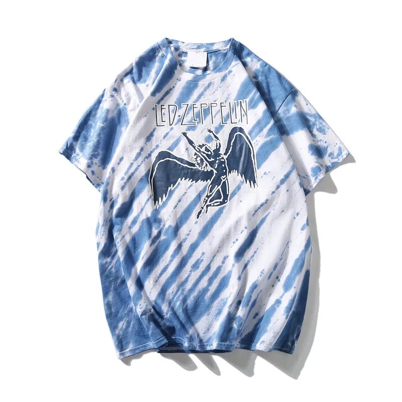 Темная икона светодиодная рок-футболка с коротким рукавом Tie Dye хип-хоп мужские футболки с круглым вырезом мужские футболки