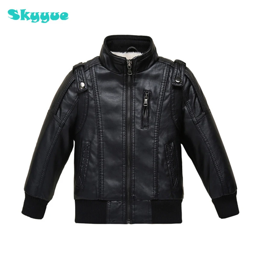 

Boys fashion design PU leather jacket big boys wniter warm velvet coat baseball jacket boys teenage fashion clothing
