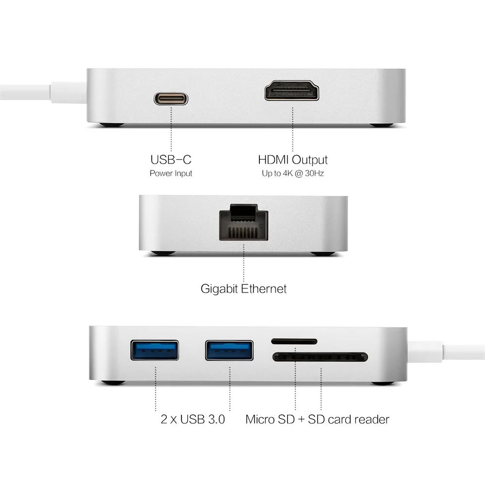 MINIX NEO C Multiport Adapter HDMI Output/ Gigabit Ethernet/ USB3.0*2/ TF & SD Card Slot Silver (Compatible with Apple MacBook)