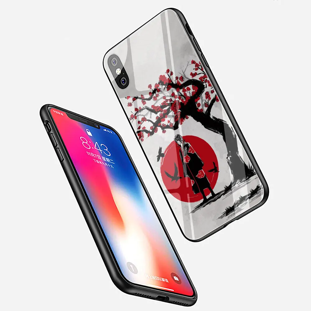 Черный чехол из ТПУ с закаленным стеклом и аниме Наруто для iPhone SE 2020 11 Pro X или 10 8 7 6