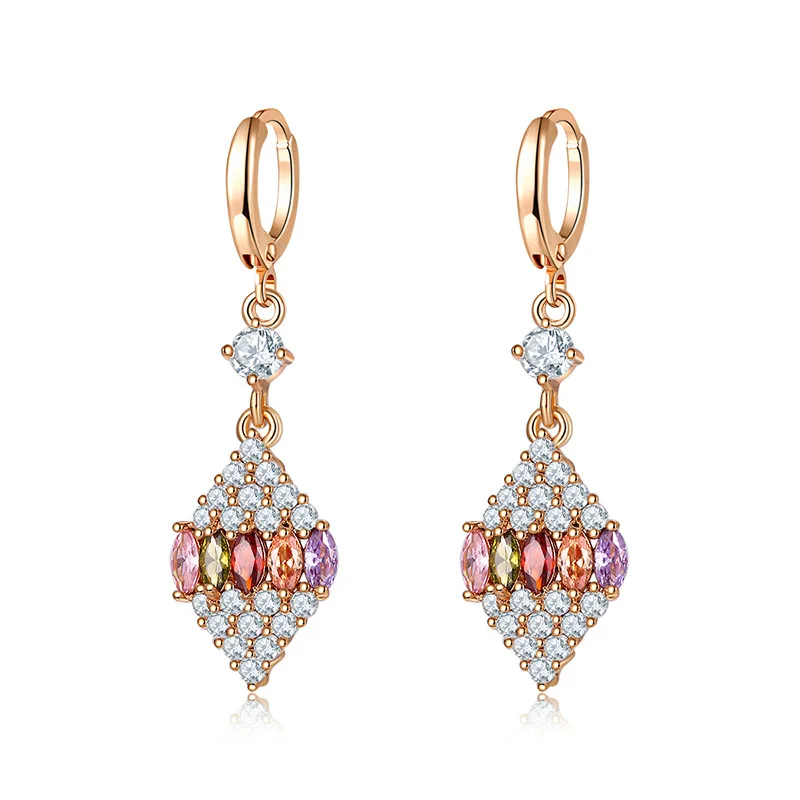 

Crystal Zircon Multicolor Colourful Morganite Gems Bowknot Gold Color Dangle Earring M01-ER0590