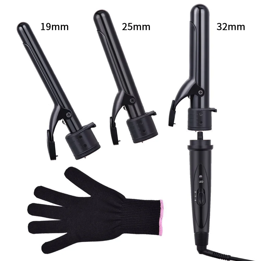 

New 3 in 1 Ceramic Pro Curling Iron Wand Hair Curler Set Pro Interchangeable Barrel Tourmaline Curling Iron Machine with glove