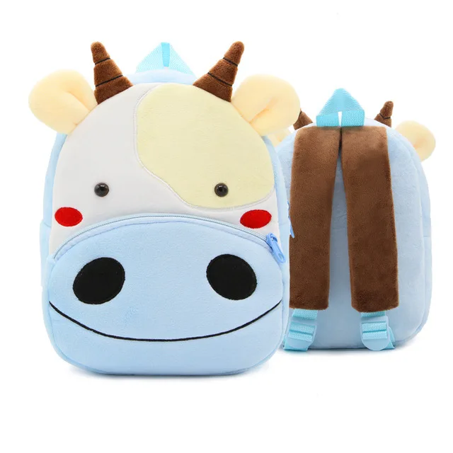 3D Cartoon Plush Children Backpacks Animal Kids Backpack Girls Boys Backpacks - Цвет: cow