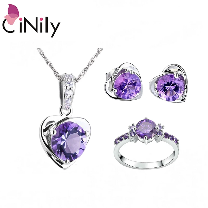 Price CiNily Classic Heart Jewelry Set Solid 925 Sterling Silver Pendants Stud Earrings Rings LOVE Jewelry Birthday Gift Couples