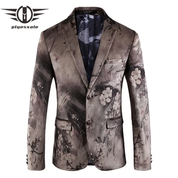 

Plyesxale Mens Floral Blazer Slim Fit Mens Velvet Blazers Elegant Flower Print Blazer Men Brand Prom Wear Stage Jacket Q156