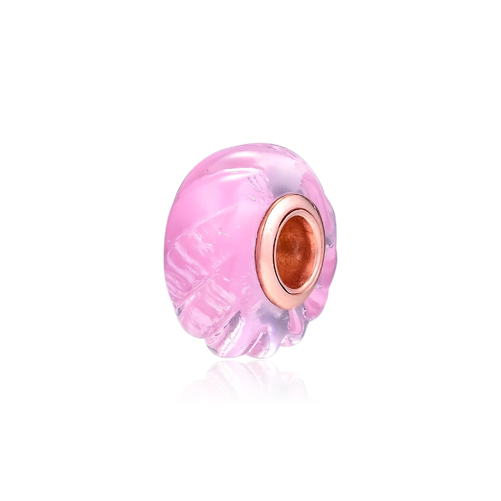 PANDOCCI 925 Sterling Silver Glittering Grooves Charm Murano Glass Beads Original Charms Jewelry Fits For Bracelets