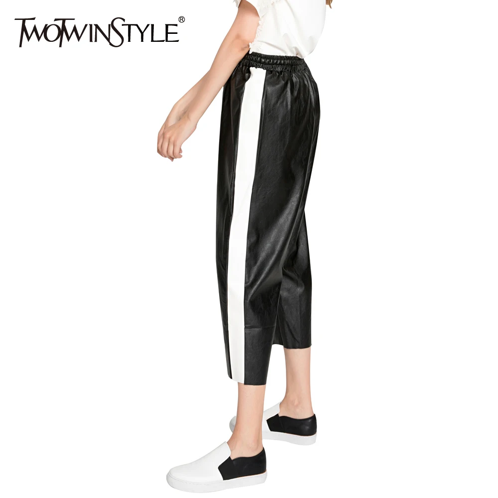 [TWOTWINSTYLE] 2019 осенне зимние шаровары из искусственной кожи хитового цвета Женская