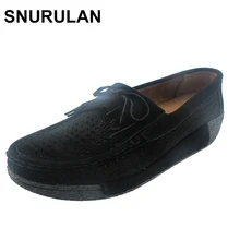 Snurulan весна женская обувь на платформе повседневная женская обувь из замши на танкетке Туфли без каблуков резиновая Сапоги и ботинки для девочек для Для женщин Кружево-up