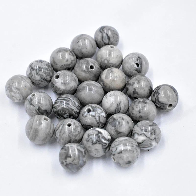 

FLTMRH Grey Map Stone Beads Loose Round Spacer Bead For Jewelry Making 4/6/8/10/12mm