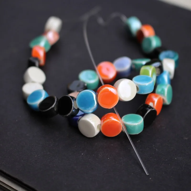 

35Pcs/Lot 8mm*4.8mm Mix Color Round flat Ceramic Beads Plated for jewelry making