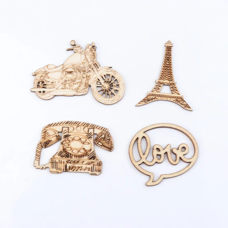 Handmade Crafts Accessory Home Wood Decoration Scrapbookings Sewing DIY Wooden Mix Motorcycle letter Embellishment 35-45mm 16pcs