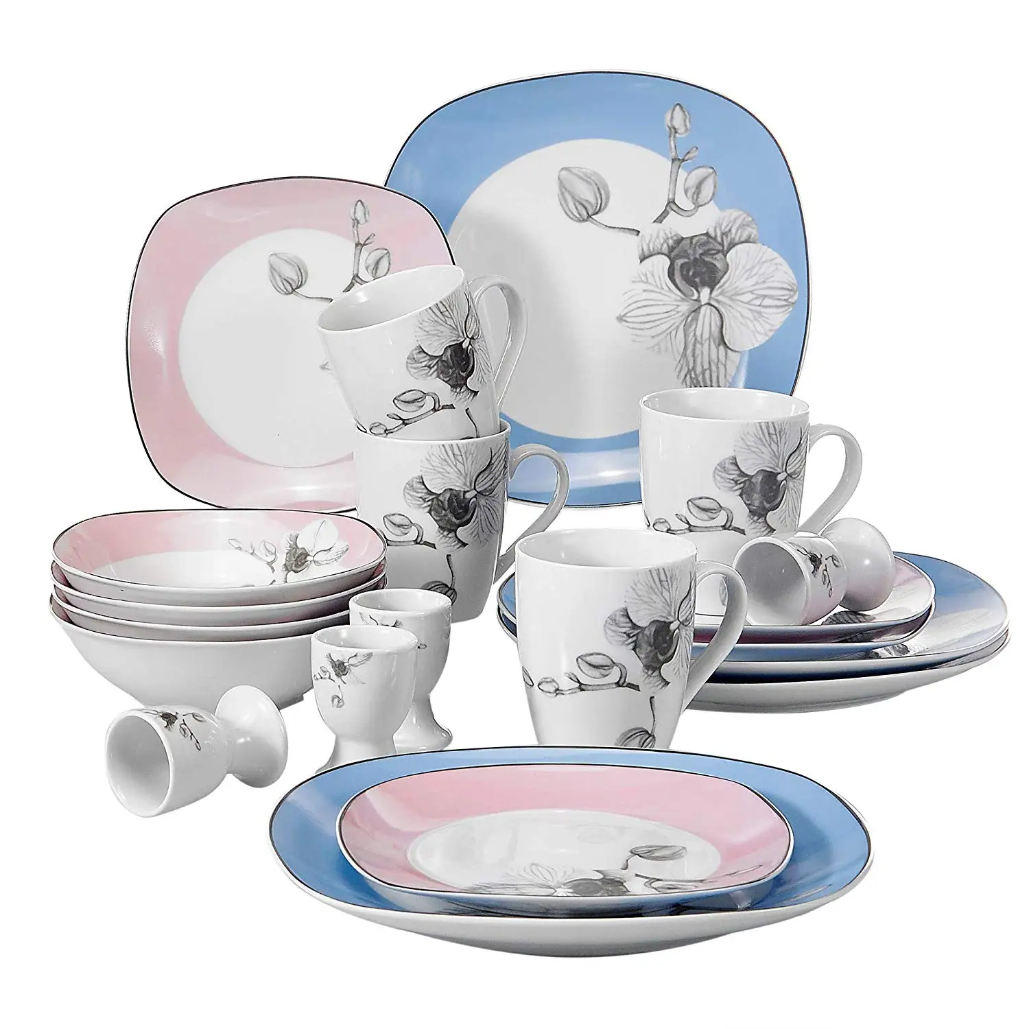 

VEWEET DEBBIE 20-Piece Porcelain Dinner Combi-Set with 4*Egg Cup 4*Mug 4*Dessert Plate 4*Bowl 4*Dinner Plate Cutlery Set