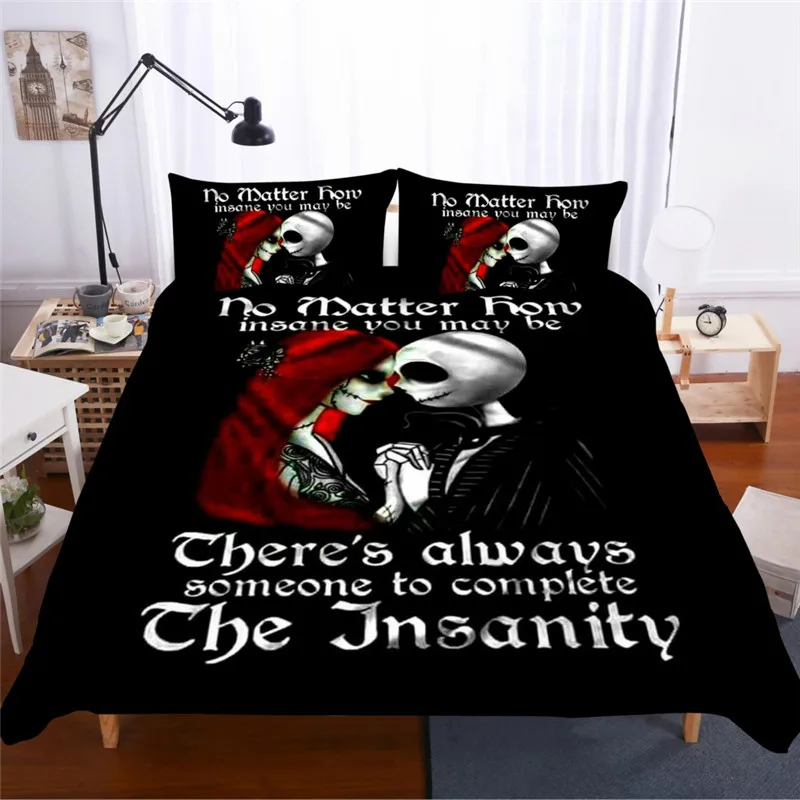 

Skull wedding bedding set King size duvet cover with pillowcase Queen size 3D Skull bed linen cartoon bedclothes home textiles