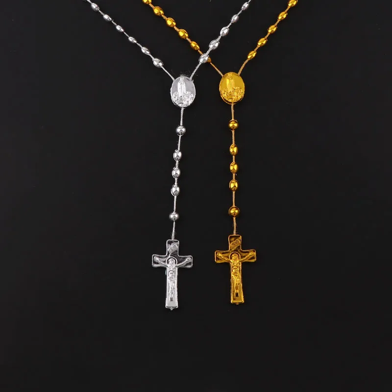 6*4 мм золотые и Серебристые пластиковые четки пластиковые, молитвенные овальные бусины Дешевое ожерелье католицистская молитва Религиозные ювелирные изделия