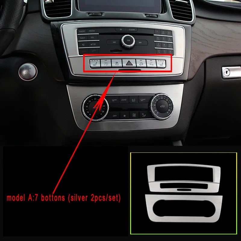 Наклейки на CD панели для Mercedes Benz GLE W166 GLE Coupe C292 GLS x166 amg углеродный кондиционер переключатель панель Крышка Аксессуары - Название цвета: silve 7 buttons 2pcs