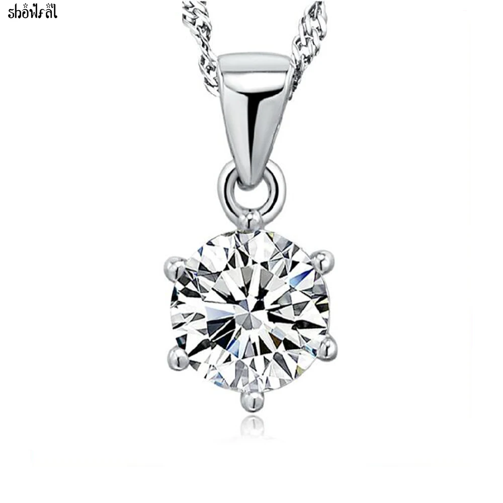 Fashion Simple Shiny Cubic Zirconia Round Necklaces Pendants Sliver