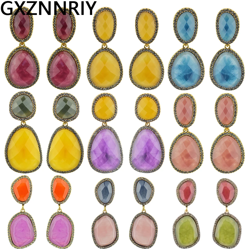

Multicolor Stone Resin Earrings for Women Rhinestone Big Drop Earrings 2019 Female Vintage Gold Long Earring Jewelry Accessories