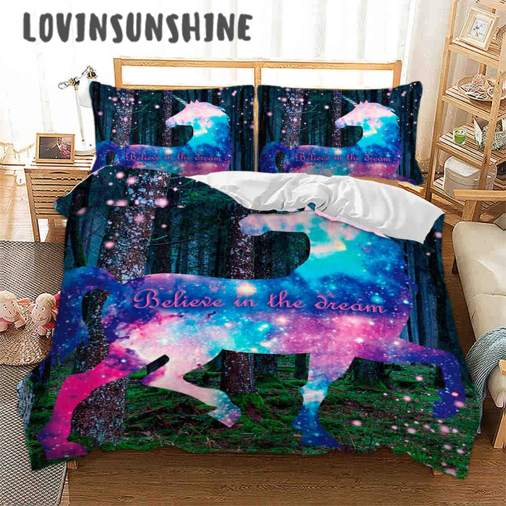

LOVINSUNSHINE Cover Bed Set King Duvet Cover Set Cartoon Unicorn Print For Kids Comforter Quilt Set AB#61