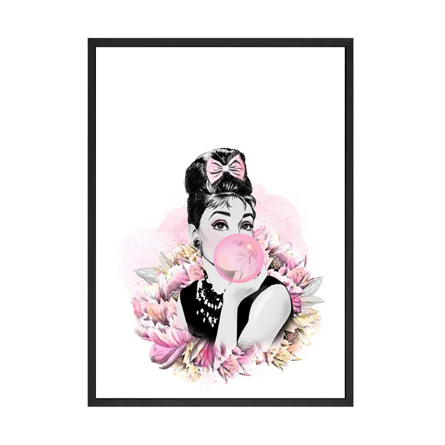 ピンクバブルオードリー ヘップバーンのファッションポスター花ポップアート北欧壁画印刷ミニマリスト装飾写真リビングルーム 絵画 書道 Aliexpress