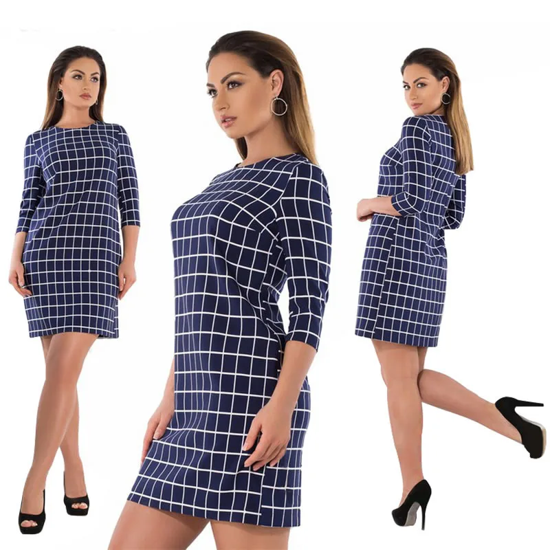 

L-6XL Large Size 2019 Winter Autumn Dress Big Size Casual Plaid Dress Straight Elegant Dresses Plus Size Women Clothing Vestidos