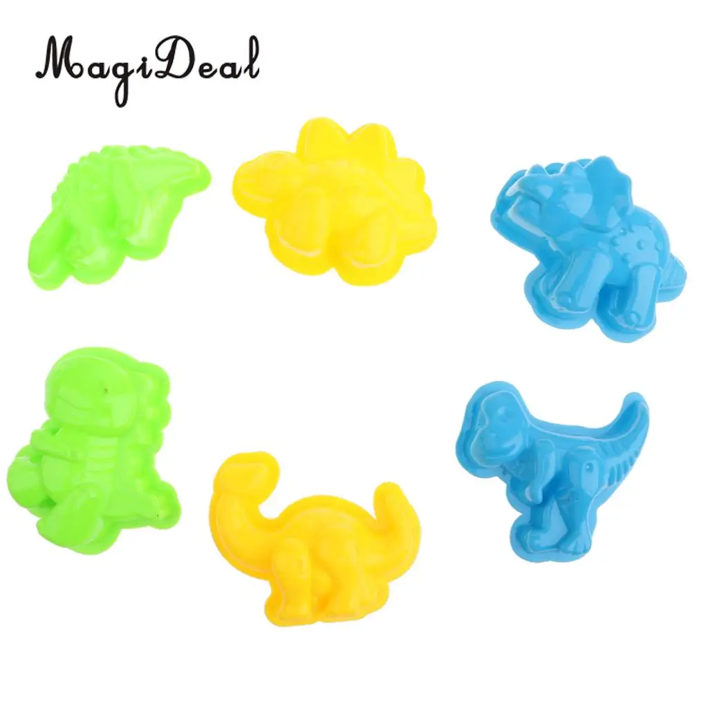 MagiDeal Set of 6 Plastic Model BUilding Kits Sand Molds Dinosaur Beach Sand Molds Sandcastle Toy Box for Kids Children