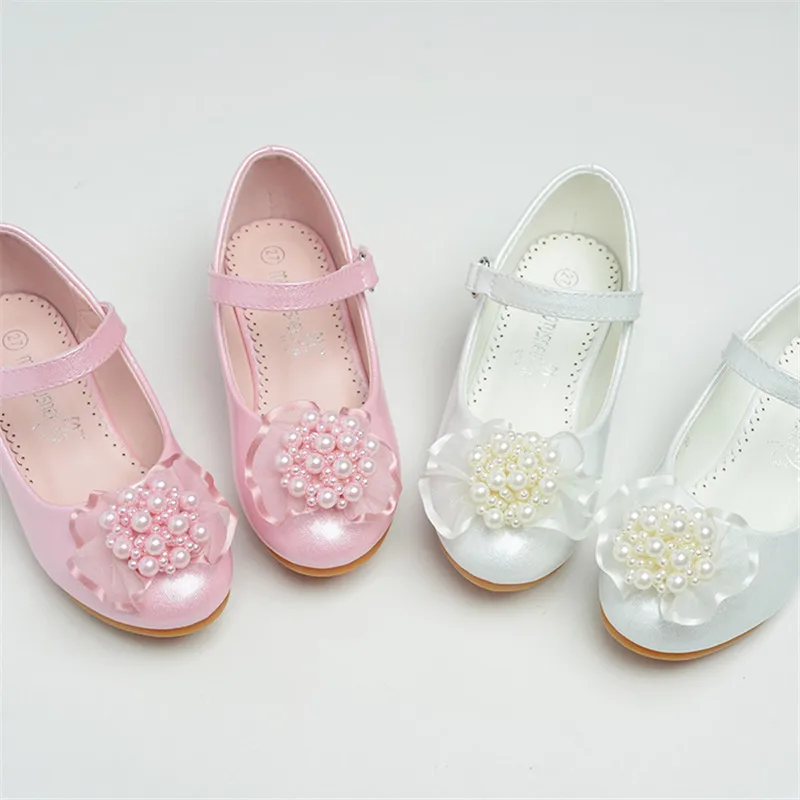 Обувь для девочек с закрытым носком из кожзаменителя на высоком каблуке; обувь для девочек с имитацией жемчуга; обувь для танцев для больших детей; 707-2