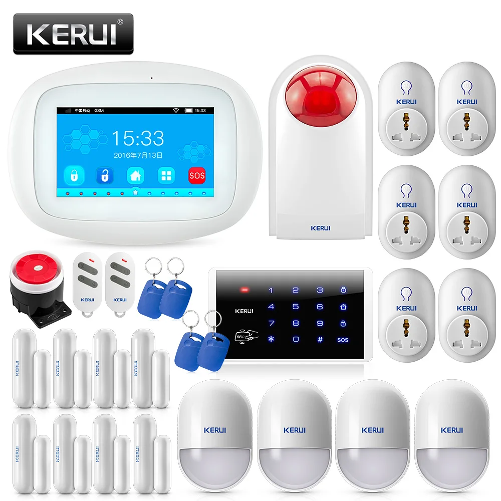 

KERUI Smart Socket Home WIFI GSM Alarm System Security Alarm With 4.3 inch TFT Color Screen +110db Outdoor Water Proof Siren