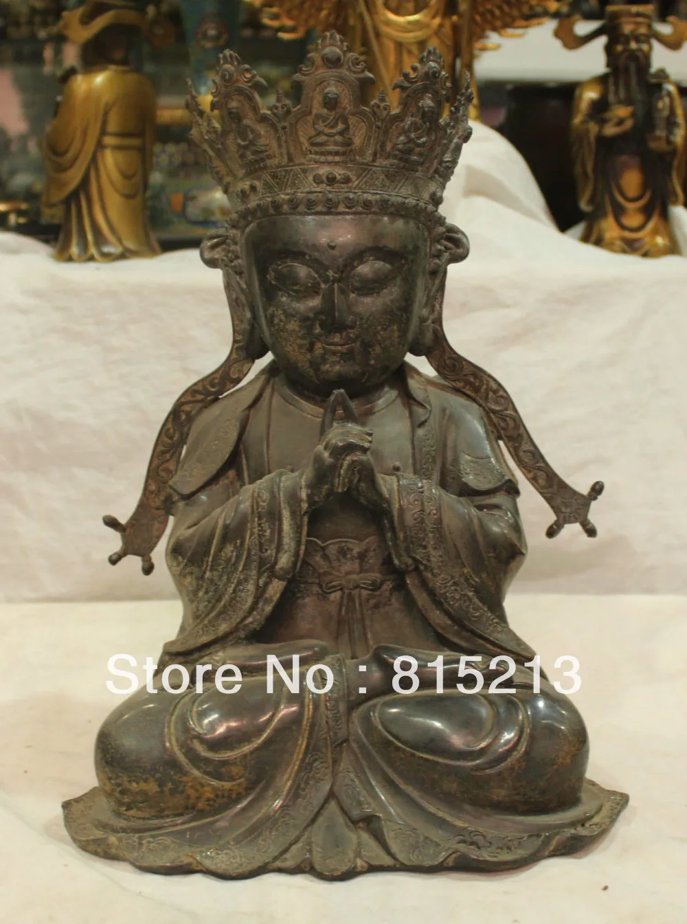 

bi00528 14" Chinese Tibet Buddhism Bronze Buddha Hat Shakyamuni Sakyamuni Seat Statue