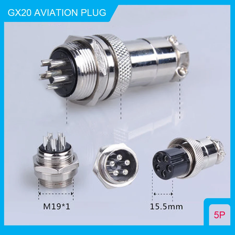 1pair 5 Pin Male & Female Aviation Plug Socket M19 Wire Panel Connector kit GX20 Plugs jack