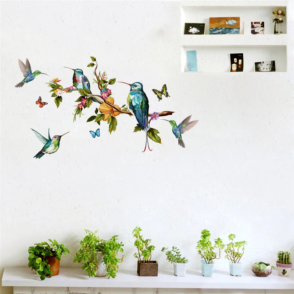 

Wall Decals Birds on Tree Colored butterfly and Stick Fresh Removable Wall Stickers for Kids Living Room Bedroom Nursery Room