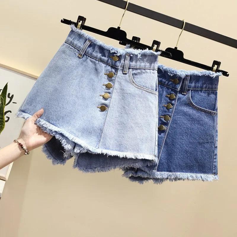 Vintage Single Breasted High Waist Jeans Shorts Solid Women Summer New ...