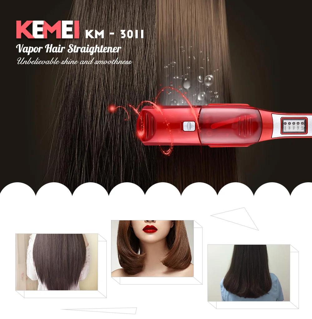 KM - 3011 Vapor Hair Steam Spray Ceramic Electric Straightener Fast Styler