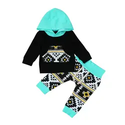 2 шт. для малышей комплект одежды для маленьких мальчиков геометрические балахон комплект из топа и штанов шапка для малышей новорожденных