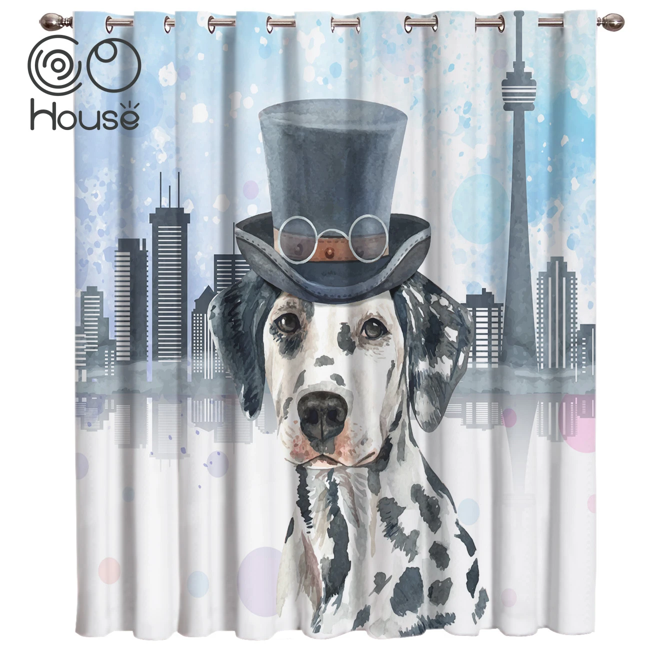 Cocohouseバンクーバー市ビルディング犬ダルメシアンウィンドウトリートメントカーテンバランスルームのカーテン大窓窓のブラインド Curtains Aliexpress