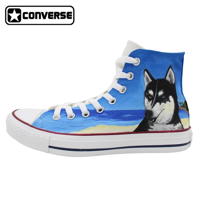 Cheap Women Men Converse Chuck Taylor Husky Dog Original Design Hand Painted Shoes High Top Canvas Sneakers Woman Man Canvas Shoes