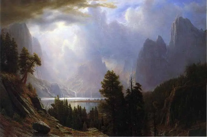 

Large Landscape Oil Painting on Canvas by Albert Bierstadt Landscape with Mountains Lake before Storm Handpainted High Quality