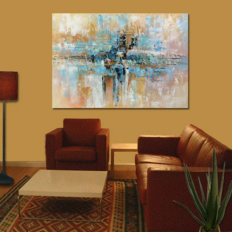 Ручная роспись Современная абстракция синяя коричневая картина маслом на холсте гостиная настенная абстрактная картина маслом для украшения искусства